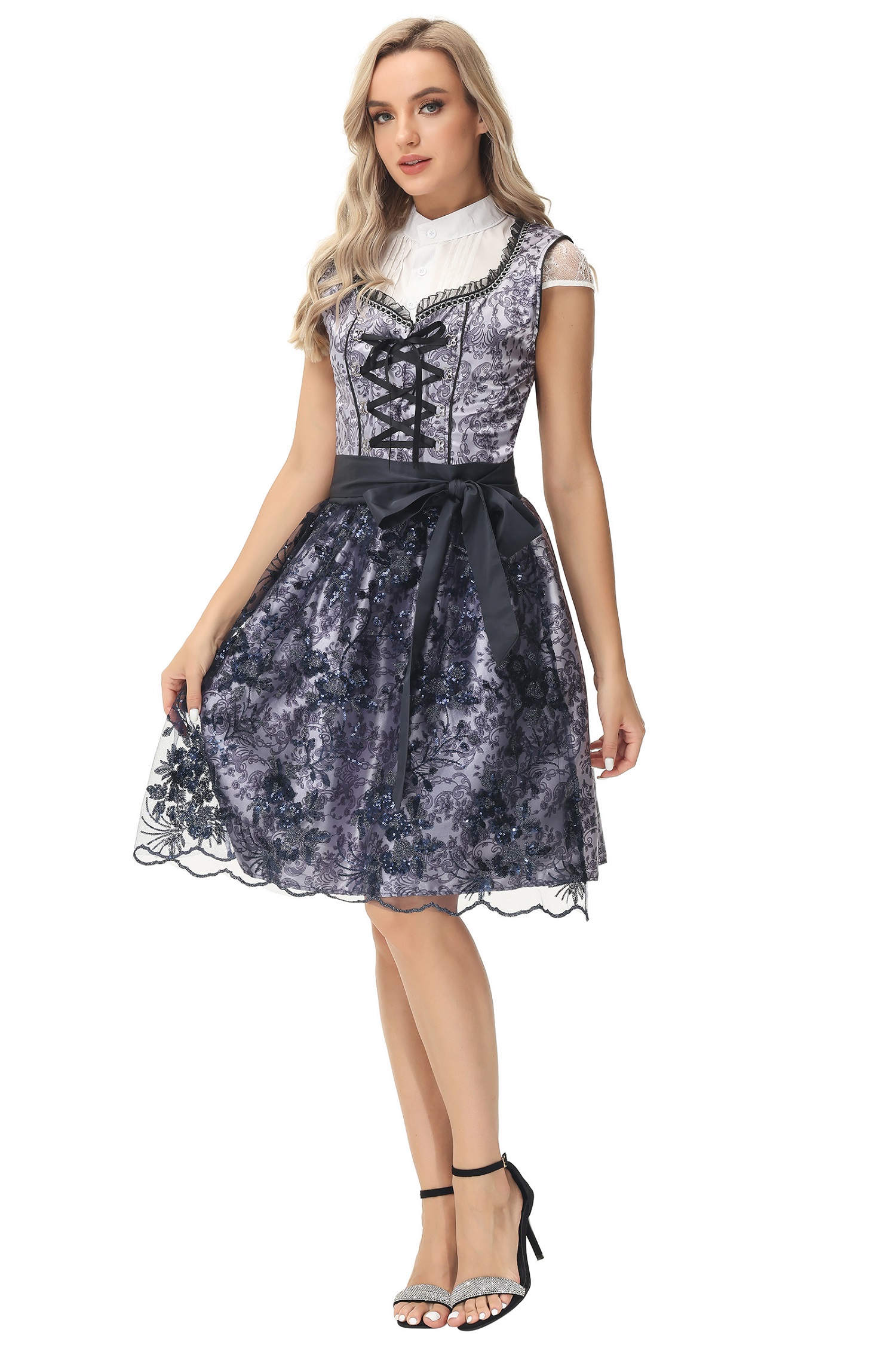 Ethnic Oktoberfest Costume Women Lace Up Short Sleeve Dress